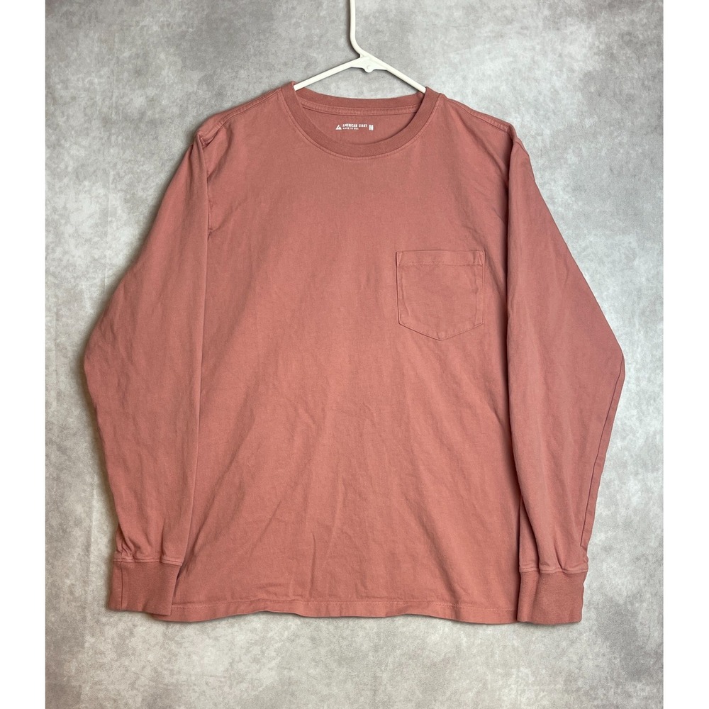 American Giant Shirt Adult Medium Red Long Sleeve Plain Tee Cotton Casual USA